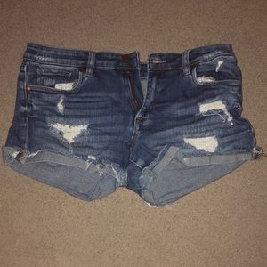 distressed dark wash mini shorts